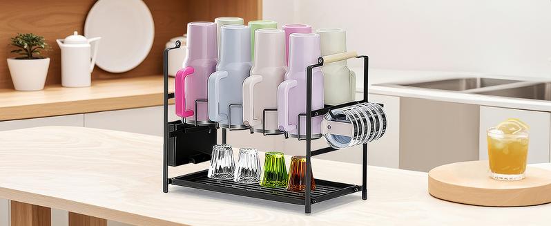 Water Bottle Organizer Drying Rack for 40 oz Tumbler with Handle, Multifunctional Cup Storage Holder Compatible with Stanley, Owala, Simple Modern and Other Brands, 8 Slots (Patented)