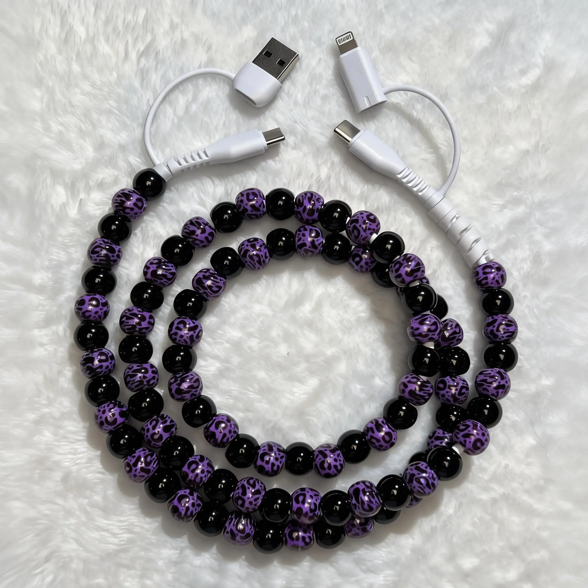 Beaded Charging Cords-Fit for all device USBC & Lightening 4-in-1 USB-C Cable for iPhone 15/16/17 Samsung data line