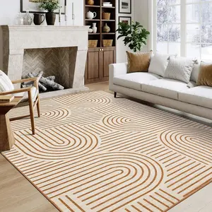 Modern Rainbow Striped Area Rug 5x7 Washable Living Room Rugs Stain Resistant Non-Slip Backing Ultra-Thin Non Shedding,for Bedroom Playroom,Orange