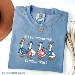 Comfort Colors Firequacker Goose Shirt, Funny 4th of July Tee, Patriotic American Flag Shirt, Cotton Tee