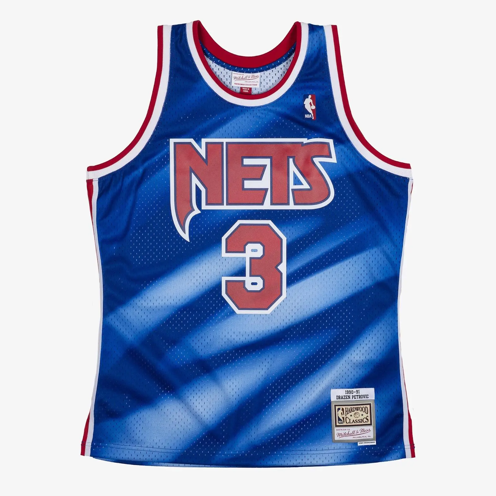 Mitchell & Ness Drazen Petrovic New Jersey Nets 1990-91 Blue Cotton Graphic Print Casual Wear Swingman Player Jersey, Regular Fit, Machine Washable