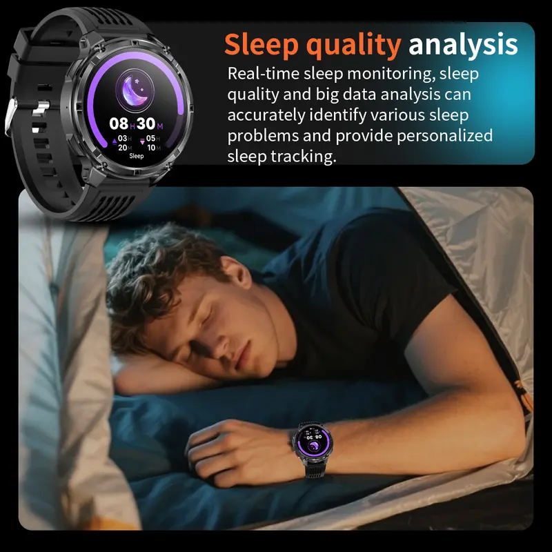 2026 Manly Style Smart Sports Watch for Men, Running Compatible with iPhone & Android - Wearable Device with LED Lights, Wireless Phone Call, Message, Voice Control, Weather, Stopwatch, Timer, 2026 Manly Style Sports Watch Gift for Men Dad Father