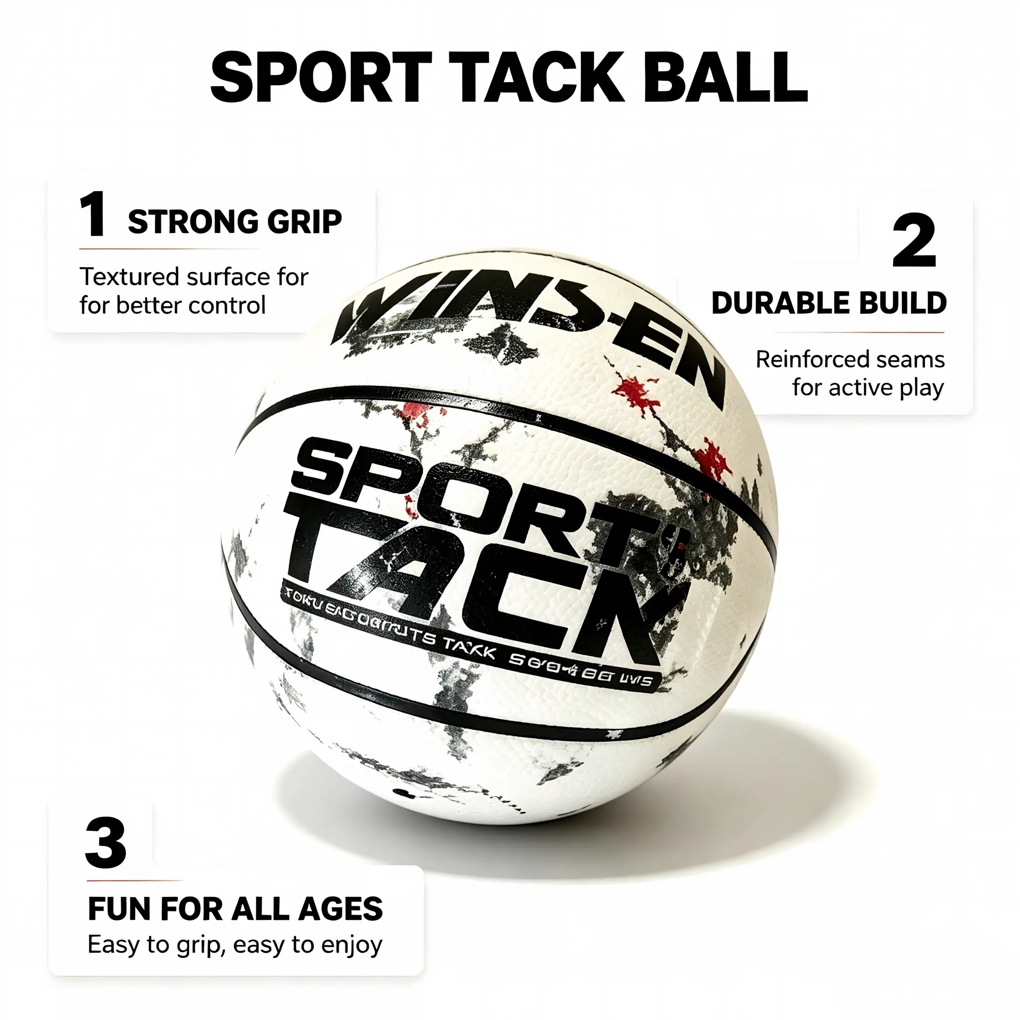 White Ink Splash Sport Tack Basketball, Non-Slip Textured Rubber Basketball, Long Lasting Sport Tack Ball for Family Backyard Games, School PE Class & Casual Street Basketball Standard Indoor-Outdoor Basketball Net wall door