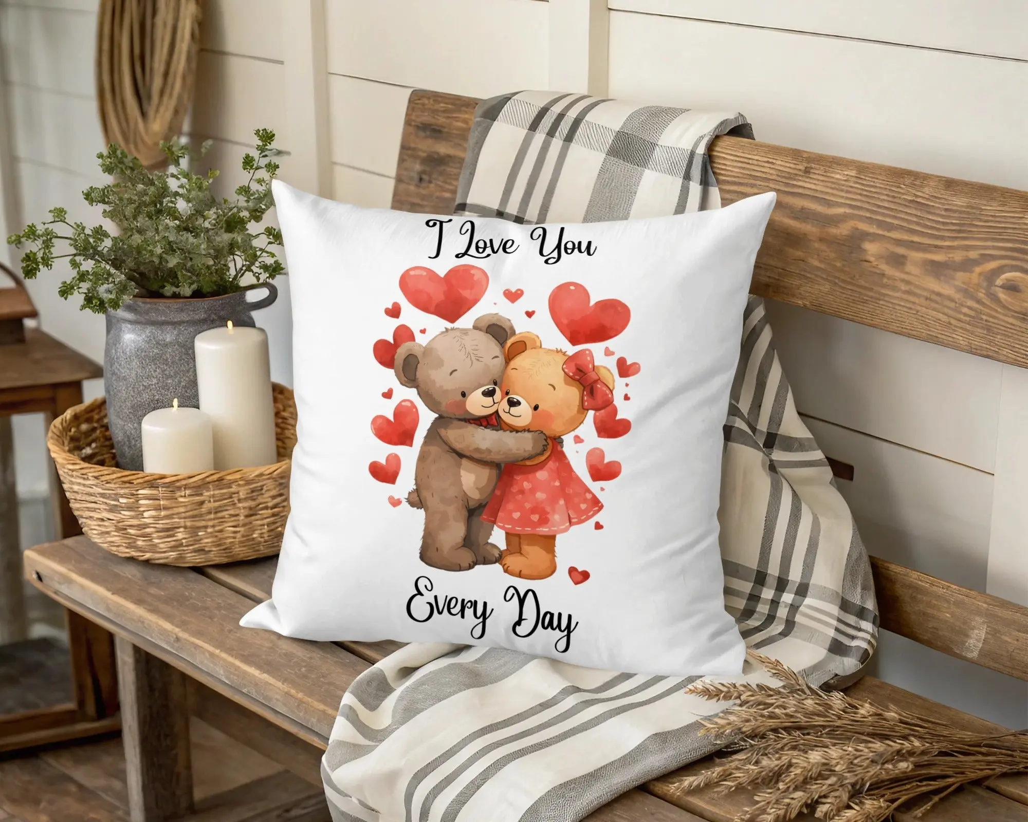 Two Cute Bears Hug I Love You Every Day Valentines Pillows