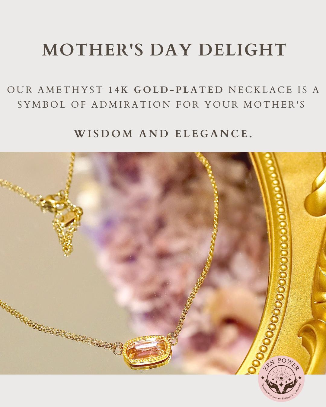 [Happy Mother's Day]Carnation Enchanted Amethyst Necklace, 14k plated gold and selected natural amethyst crystal