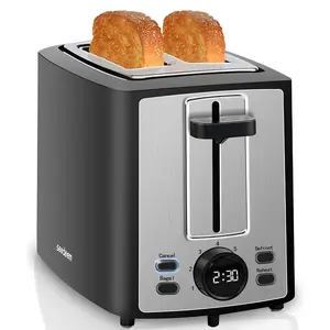 Toaster 2 Slice, Bread Toaster with LCD Display, 7 Shade Settings, 1.４'' Extra Wide Slots Toaster with Cancel, Bagel, Defrost, Reheat Functions, Removable Crumb Tray, 900W, Carbon Black