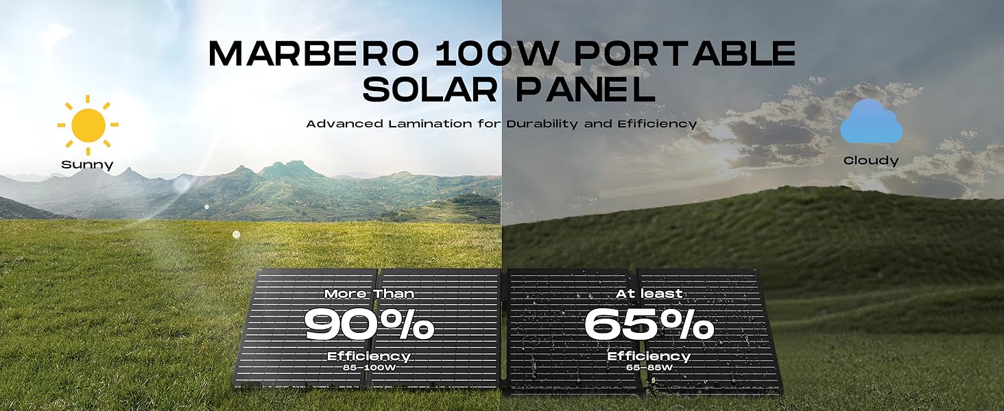 MARBERO 100W Portable Solar Panel 100 Watt 20V Foldable Solar Panel Charger for Power Station QC3.0 USB & DC Output >23% High Efficiency IP68 Waterproof for Camping Outdoor Home RV Blackout Cloudy