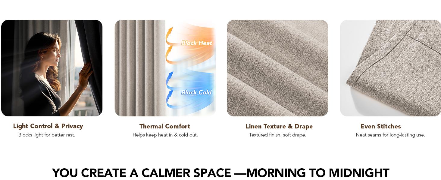 Deconovo Linen-Textured Blackout Pinch Pleated Curtains with Adjustable Plastic Curtain Hooks, Lined Pleated Window Drapes, Track & Ring Hook Compatible