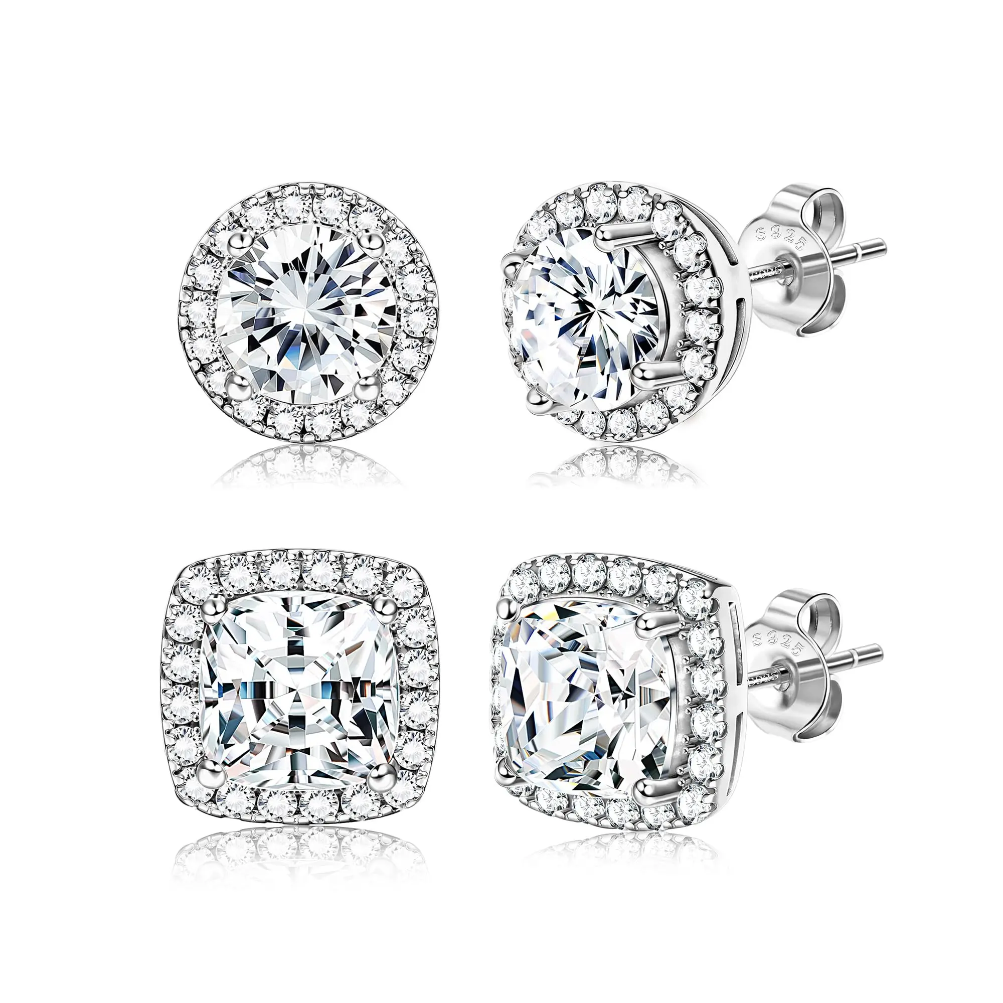 MILACOLATO Cubic Zirconia Stud Earrings | Hypoallergenic Sterling Silver Post Earrings | Big Brilliant Stud Earrings for Women Men FallFreshness, Studs Earrings, Earring For Women