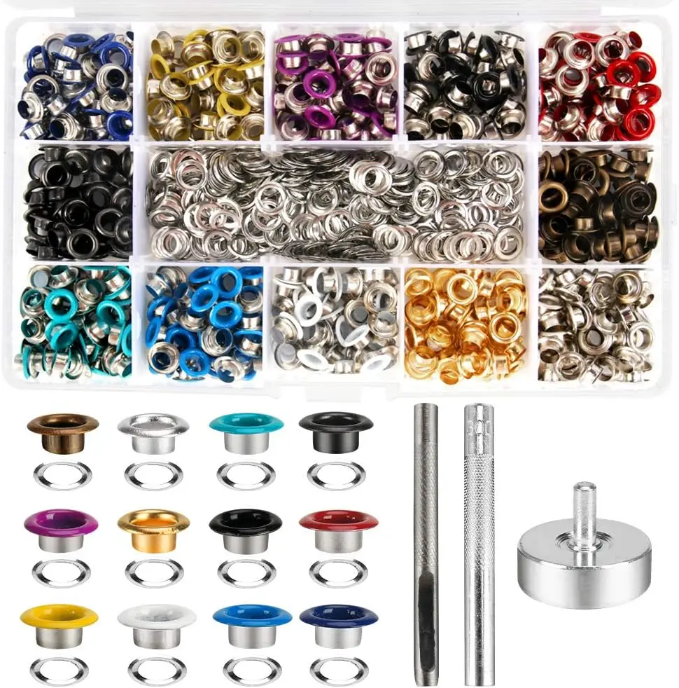 600Pcs 3/16 inch Metal Grommets Kit,Multi-Color Grommets Kit,Metal Eyelets Set with 3 Pieces Installation Tool and Storage Box for DIY Shoes Clothes Crafts Bag