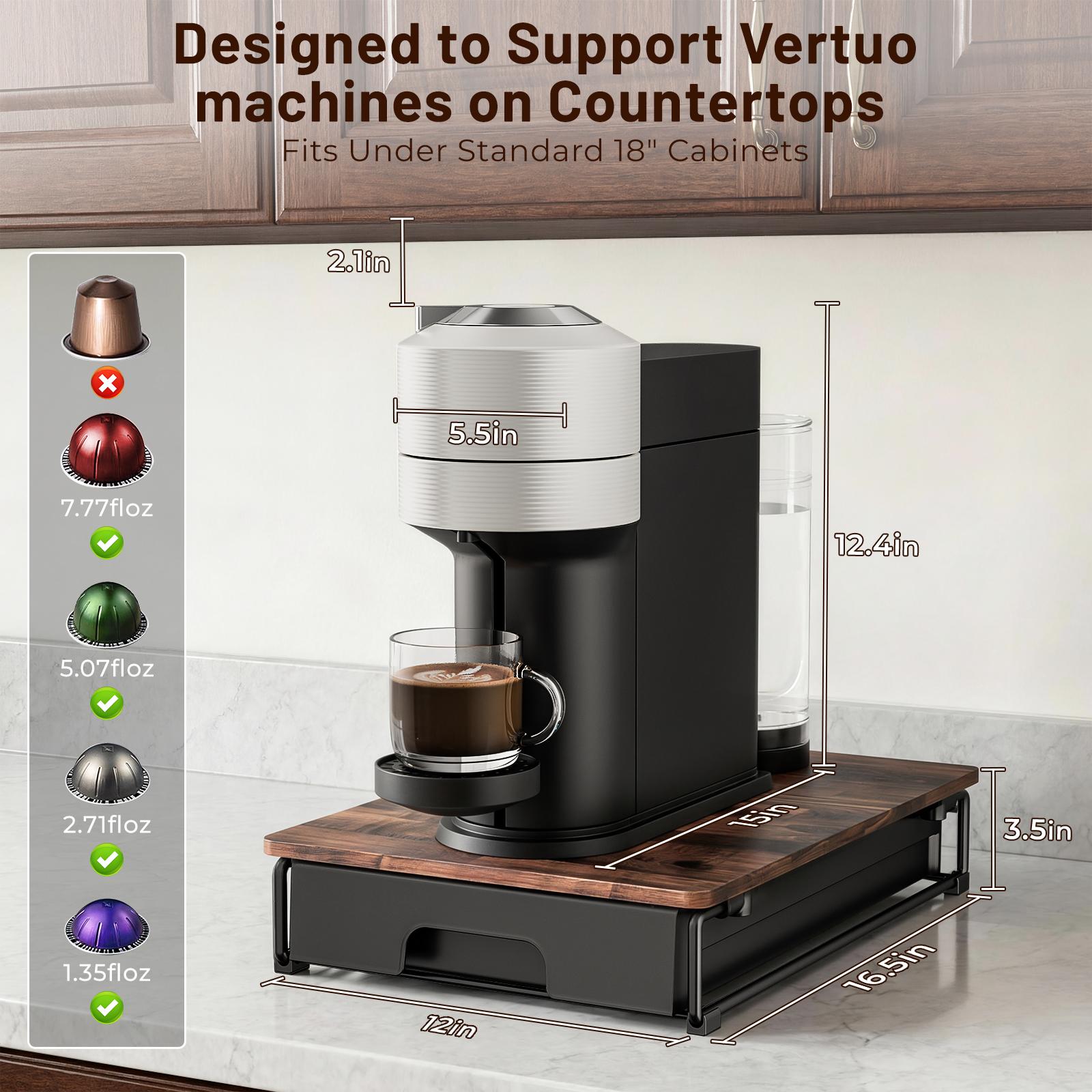 EVERIE Rustic Brown Wooden Coffee Pod Drawer Slide-Out Organizer Holder Compatible With Nespresso Vertuo Capsules 40 Large or 52 Small for Kitchen Countertop & Coffee Bar EVERIE Rustic Brown Wooden Coffee Pod Drawer Slide-Out Organizer Holder Compatible With Nespresso Vertuo Capsules 40 Large or 52 Small for Kitchen Countertop & Coffee Bar