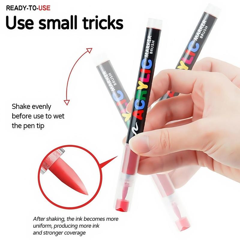 Acrylic Paint Markers Brush Tip & Dual Tip | Set of 12 & 24 Premium Acrylic Paint Pens for Canvas, Rock Painting, Glass, Wood, Ceramic Surfaces, DIY Crafts