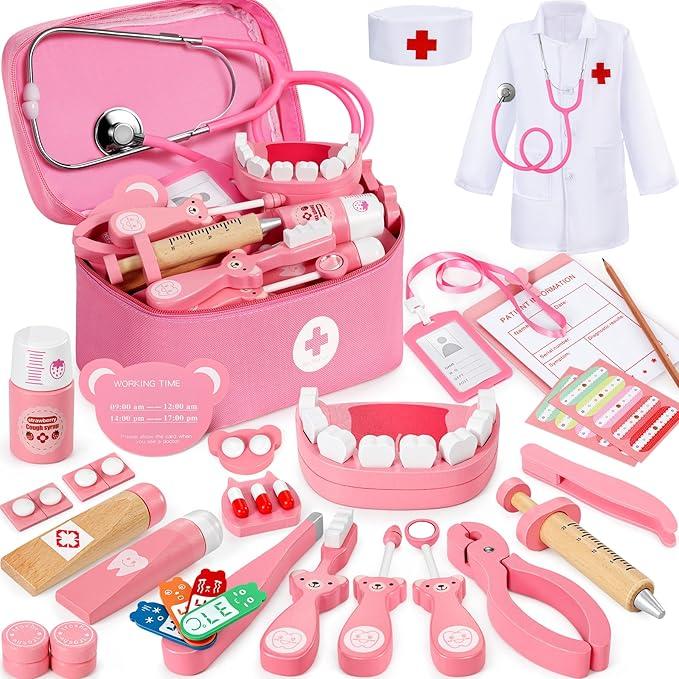 Ophy Doctor's Case, Children's Wooden Play Set, 40-Piece Doctor's Case for Children from 3, 4, 5 Years, Medical Toy with Real Stethoscope, Role Play Toy, Halloween, Child Decoration, EfficientGrip Ophy Doctor's Case, Children's Wooden Play Set, 40-Piece Doctor's Case for Children from 3, 4, 5 Years, Medical Toy with Real Stethoscope, Role Play Toy, Halloween, Child Decoration, EfficientGrip