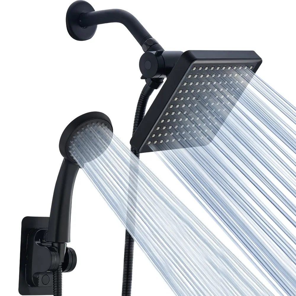 Eolax High Pressure Filtered Shower Head Set, Square Showerhead with Filter, Shower Head With Filters For Hard Water, 15-Stage Filtration for Hard Water, Bathroom Showerhead Filter, Shower Water Equipment, Chrome & Black Available