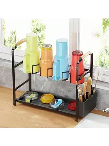 Water Bottle Organizer, Water Bottle Holder Pantry Kitchen Organizers And Storage For Cup Accessories, Double Layer Cup Holder Carbon Steel Storage Rack With Tray Water Bottle Holder Wine Rack Double Layer Water Bottle Organ