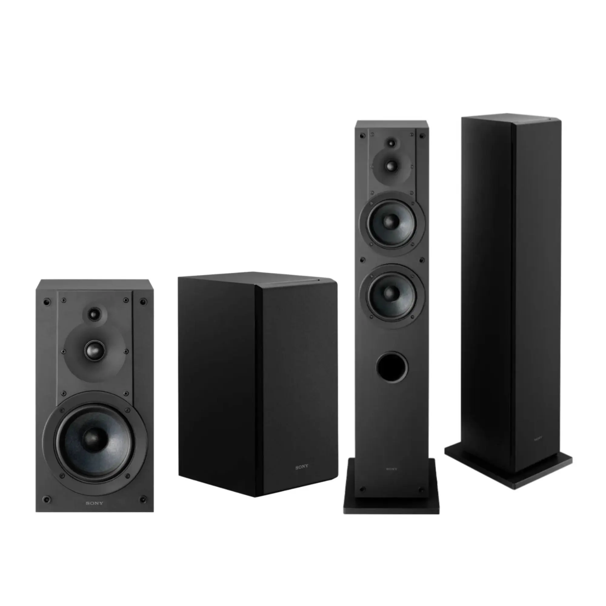 Sony Home Cinema Audio Bundle - High Quality Audio Speakers with Compact 3-Way Bookshelf Pair, Silicon-Steel Port-Equipped Floor Stands, CCAW Voice Coils for Powerful Sound Upgrade Hi-Fi Setup