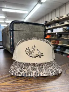 Antler Shed 7 Panel Trucker Hat | Timber Camo Snapback Cap | Hunting Style Flat Bill Hat | Outdoor Camouflage Trucker Cap