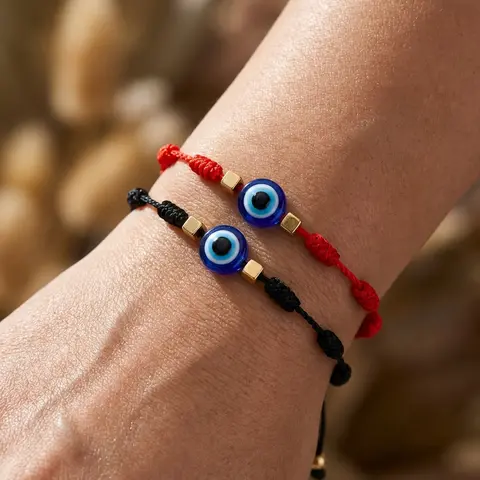 7 Knot Evil Eye Bracelets: 2pcs Hand-Knit evil eye bracelets for protection, evil eye charm, evil eye jewelry protection bracelet