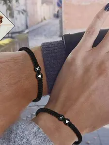 Heart & Letter Charm Braided Bracelet, Fashionable Jewelry for Women & Men, Trendy All-match & Exquisite Jewelry for Birthday Gift, Heart Shaped Bracelet