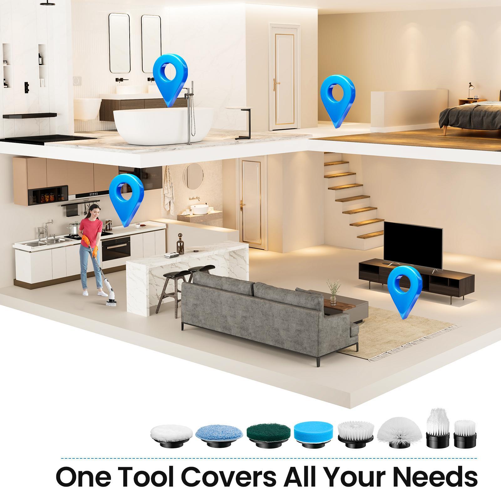 Electric Spin Scrubber, New Cordless Shower Cleaning Brush with Replaceable Brush Heads, Adjustable Speeds, and Adjustable Extension Handle for Bathroom Floor and Tile