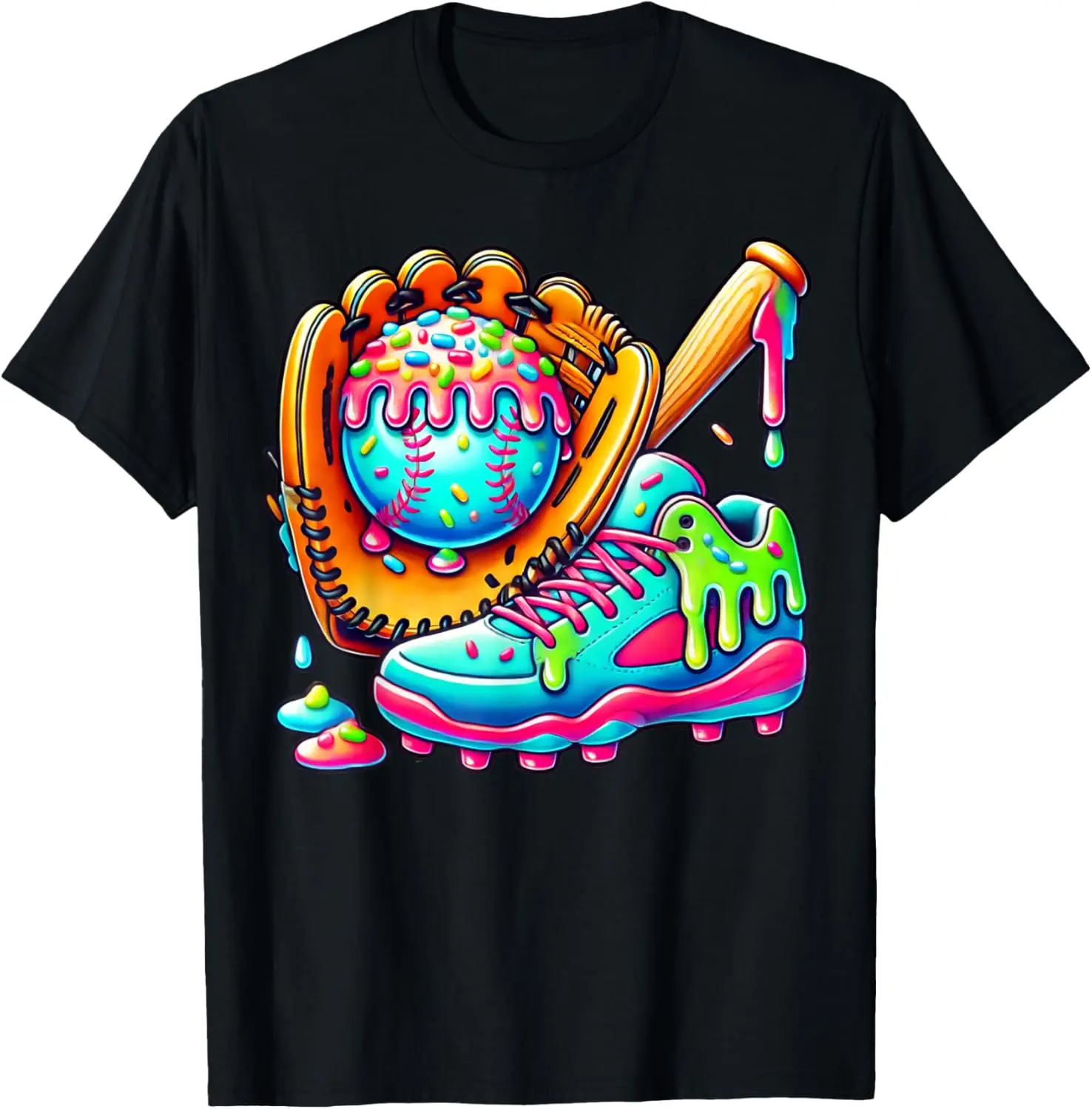 Ice Cream Drip Baseball Stuff Baseball Drip for Boys Graphic T-Shirt - Crewneck Men Women Youth Boys Girl T-shirt Cotton Fabric