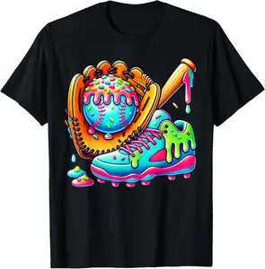 Ice Cream Drip Baseball Stuff Baseball Drip for Boys Graphic T-Shirt - Crewneck Men Women Youth Boys Girl T-shirt Cotton Fabric