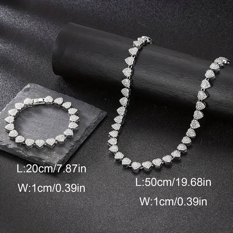 2pcs Set Heart Shaped Cuban Chain Necklace Set for &,Hip Hop Style Choker Set,Luxurious Jewelry Set for Valentine's Day Gifts, Birthday,Everyday & Party Wear, for Teenager