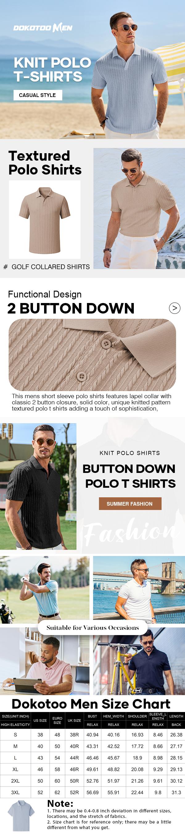 Dokotoo Men Mens Knit Polo Top Shirts ShortSleeve Button Down Texture Polo TShirts Casual Golf Polo Collared Shirts Biker Menswear