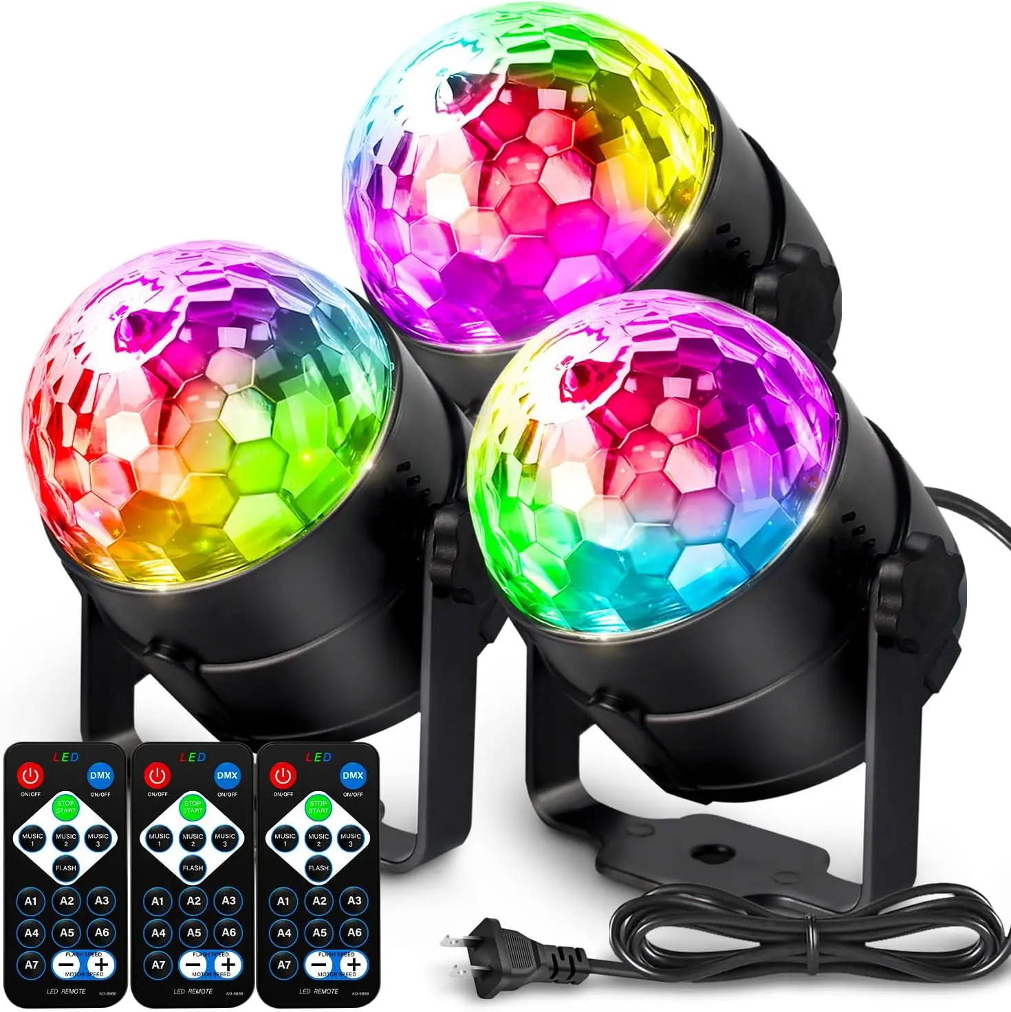 3-Pack Disco Ball Party Light Sound Activated with Remote | LED, 3 Sound Activated Modes, 7 Light Modes, Rotating Control, For Stage Parties Home Birthday Stocking Stuffers