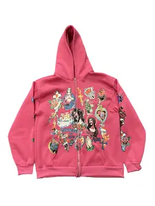 Trendy retro Gothic rock letter 3D print hoodie, couple's casual cardigan, loose fit, fashionable long-sleeved women's top, sweatshirt, zip-up hooded sweatshirt.