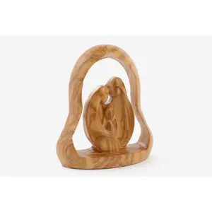 Olive Wood Nativity Scene_ Holy Family in Bell Frame