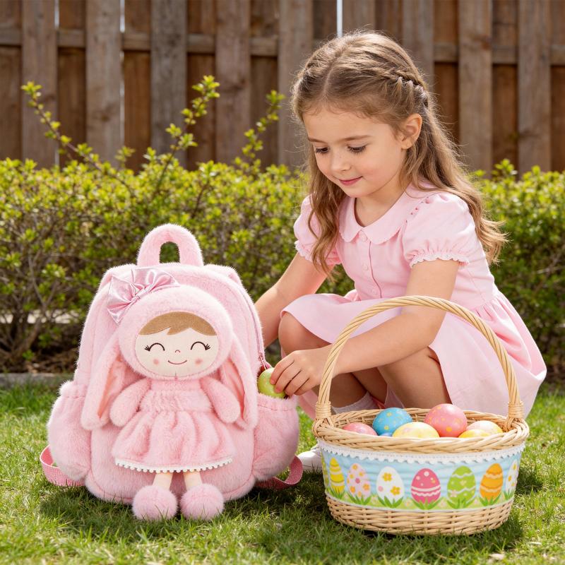 Gloveleya Easter Bunny Backpack for Toddlers - 11" Plush Doll Backpack with Detachable Rabbit Toy, Soft Stuffed Animal Bag for Girls 2-6 Years Old, Ideal Easter Basket Stuffer & Birthday Gift