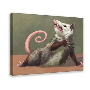 Funny Screaming Opossum Renaissance Oil Painting Style Canvas Wall Art for Dorm Living Room Office Relatable Mood Animal Decor Ready to Hang
