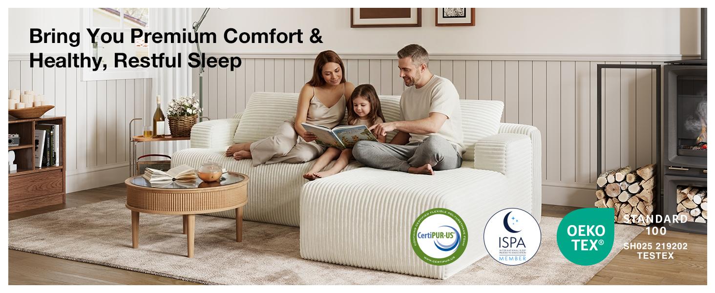 【2 Packages Shipping] L-Shape Plush Corduroy Velvet Modern Sofa with Deep Seat, Upholstered Couches for Living Room & Bedroom, No Assembly Required