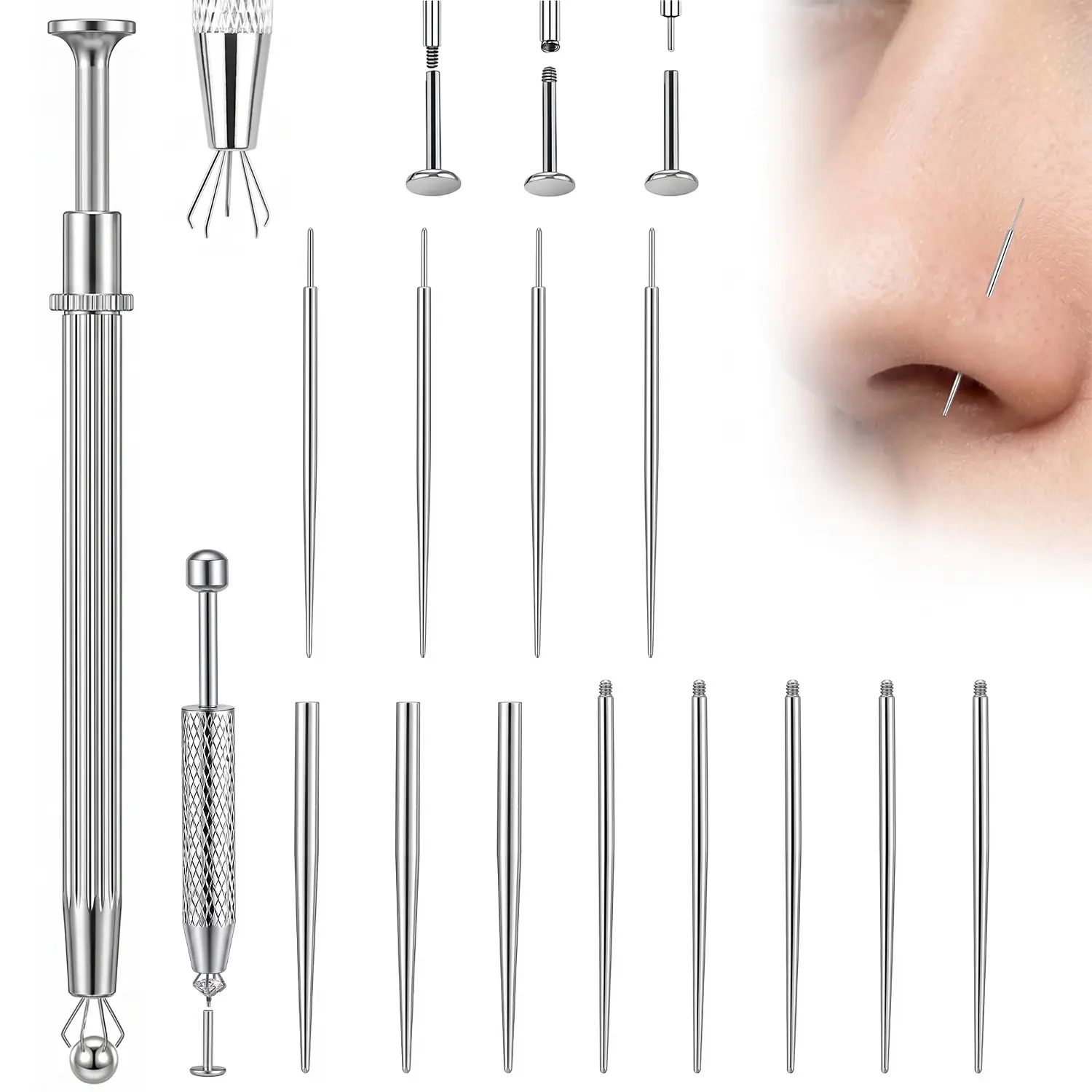 YLNWH Changer Kit with Bead Gripper - 16G/18G/20G Easy Grip Taper for Nose Rings, Ear & Lip Studs