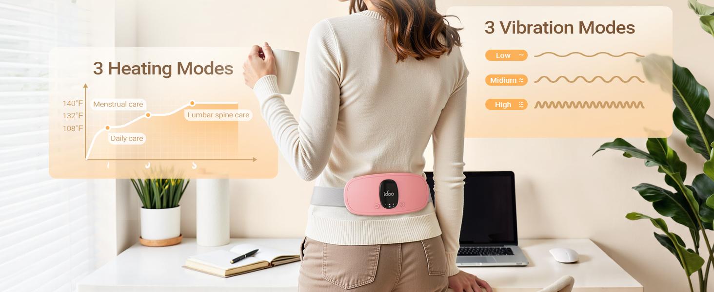 IDOO Portable Cordless Heating Pad, Spring Glow Up, Triple Vibrating Waist & Abdominal Massager for Cramps Relief, 5S Fast Heating, Perfect Gift for Women, Period Cramp Solution, Endometriosis Pain Relief