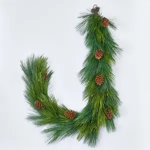 Deluxe Long Needle Pine & Pinecone Thick Winter Greenery Christmas Garland
