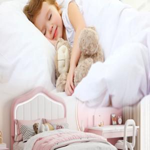 Twin Size Upholstered Princess Bed Frame with LED Lights & Storage Drawer, Pink Faux Leather Platform Bed  , Crystal Tufted Headboard, No Box Spring Needed, Heavy Duty Support