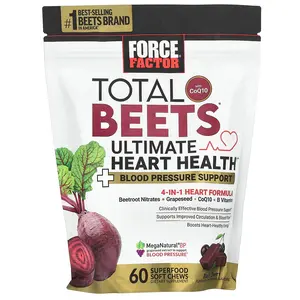 Force Factor Total Beets® With CoQ10, Ultimate Heart Health, Black Cherry, 60 Superfood Soft Chews