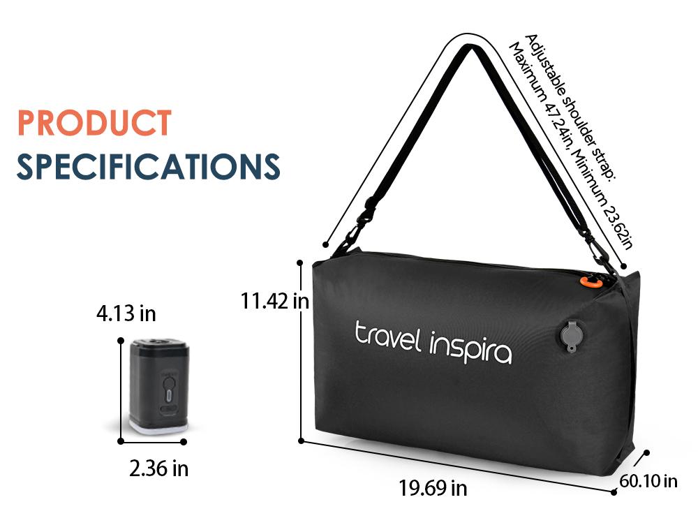 travel inspira Vacuum Compression Backpack with Electric Vacuum Pump, TSA Lock, Water-Resistant, Carry-On Approved Laptop Compartment, TSA-friendly,Hiking, Gym and Business Trip, Space Saver, Travel Hack