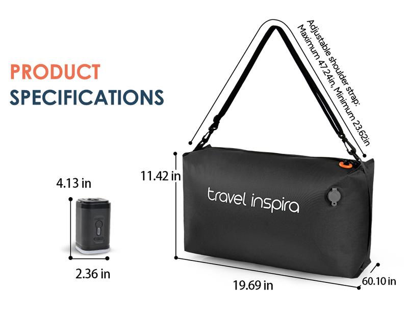 travel inspira Vacuum Compression Backpack with Electric Vacuum Pump, TSA Lock, Water-Resistant, Carry-On Approved Laptop Compartment, TSA-friendly,Hiking, Gym and Business Trip, Space Saver, Travel Hack