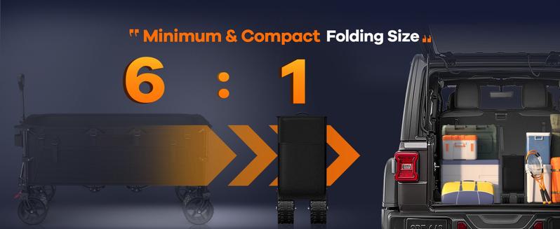 Collapsible Heavy Duty Utility Wagon Cart, Extra Long Beach Cart with All Terrain Wheels 360-560LB Capacity 120L-300L Storage, Foldable Utility Cart with Durable Steel Frame & Black Oxford Fabric for Groceries, Shopping, Camping, Sports, Garden