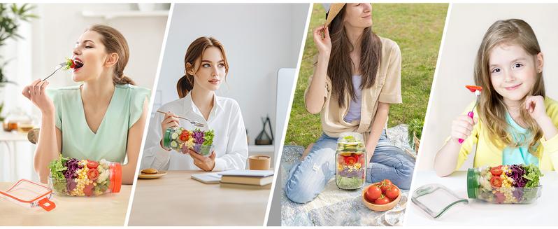 Salad Jar with Side Opening & Dressing Cup - Vertical Layering Salad Container for Lunch, Leakproof Design, Lid Converts to Bowl, BPA-Free for Office, Picnic, Travel, Meal Prep (Green)