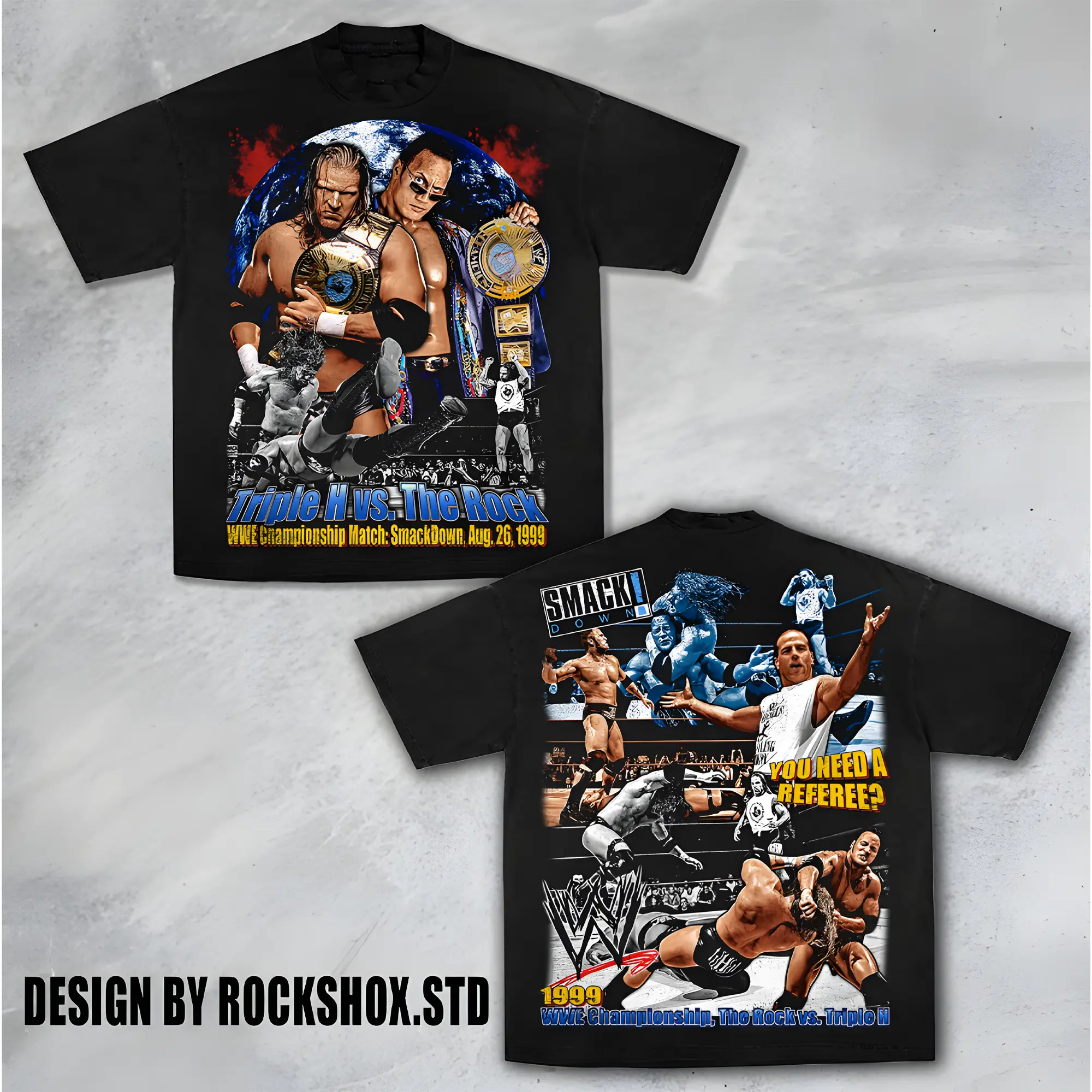 WWE Tripple H vs The Rock Retro Premium 100% Cotton T-Shirt, The Champ Shirt, Doctor of Thuganomics Retro WWE Shirt, Hustle Loyalty Respect Wrestling T-Shirt, Iconic WWE Legend Merch