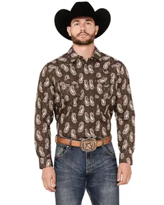 Cody James Men's Flea Market Paisley Print Long Sleeve Snap Western Shirt - Cjfa23w24-Brn