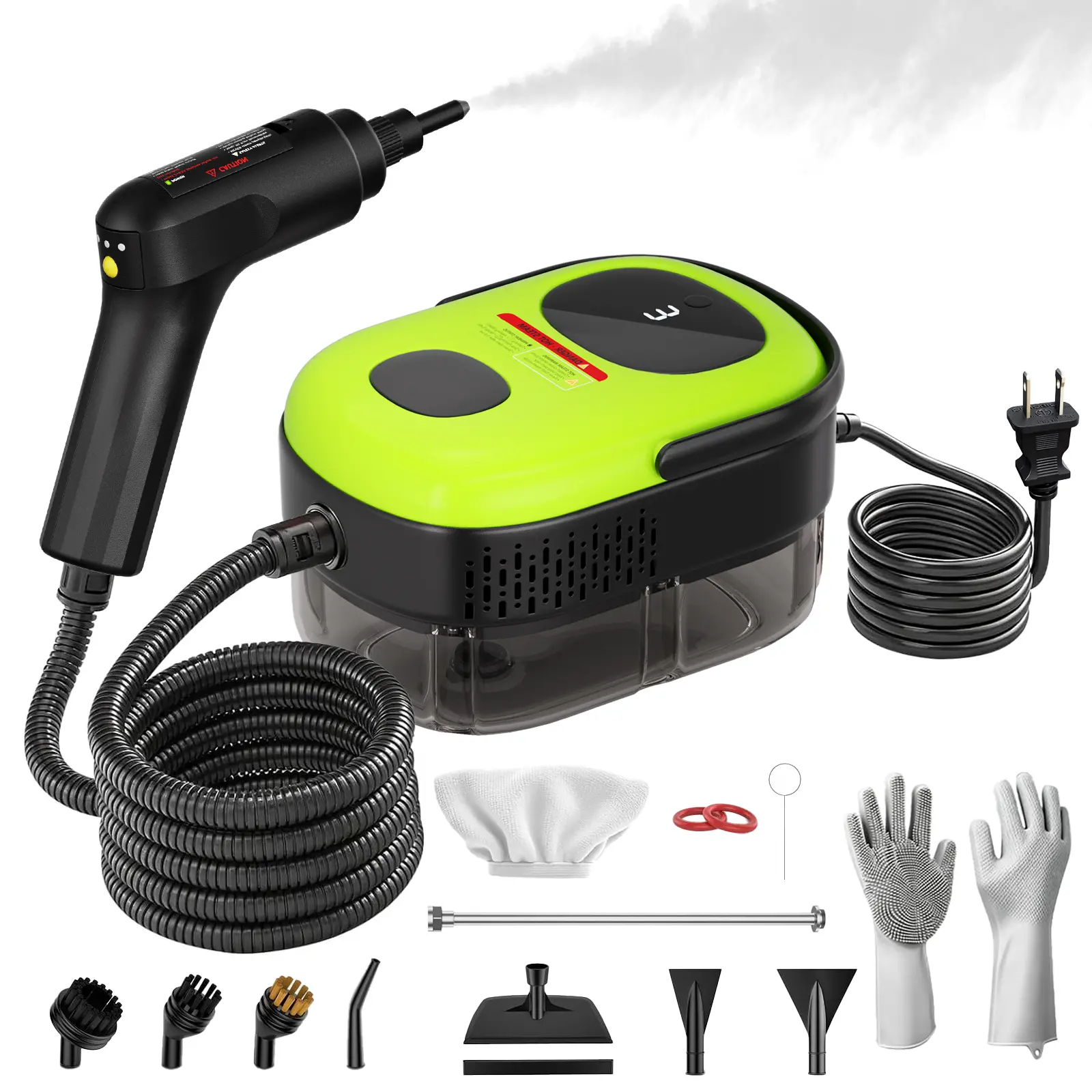 Cuzmok Household and car steam cleaner, 1500W power, 3-Level Adjustable, 1.4L large-capacity water tank, comes with 15 accessories, handheld steam cleaner, suitable for fine cleaning of cars, kitchen grease, tile grout cleaning, and furniture cleaning.