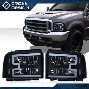 CROSSDESIGN Super Duty Smoke LED DRL Headlights w/ Harness  Fit For 2005-07 Ford F250 - F550