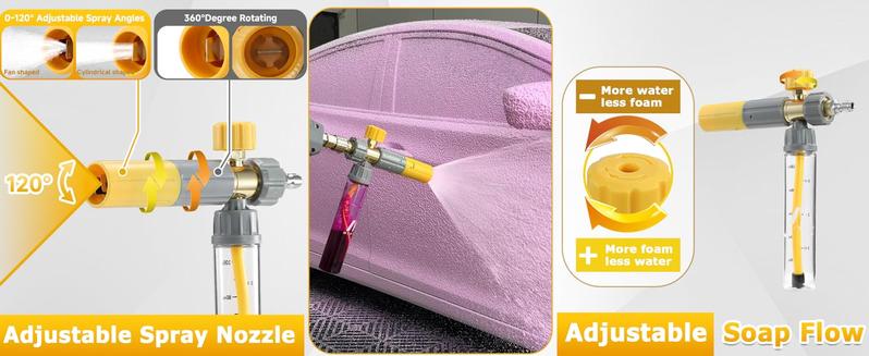 M MINGLE Pressure Washer Spray Lance with Mini Foam Cannon, Dual Connector Accessory, Undiluted Foam Blaster with 5 Nozzle Tips, 1/4" Quick Connect for Car Wash, Patio, Deck Cleaning