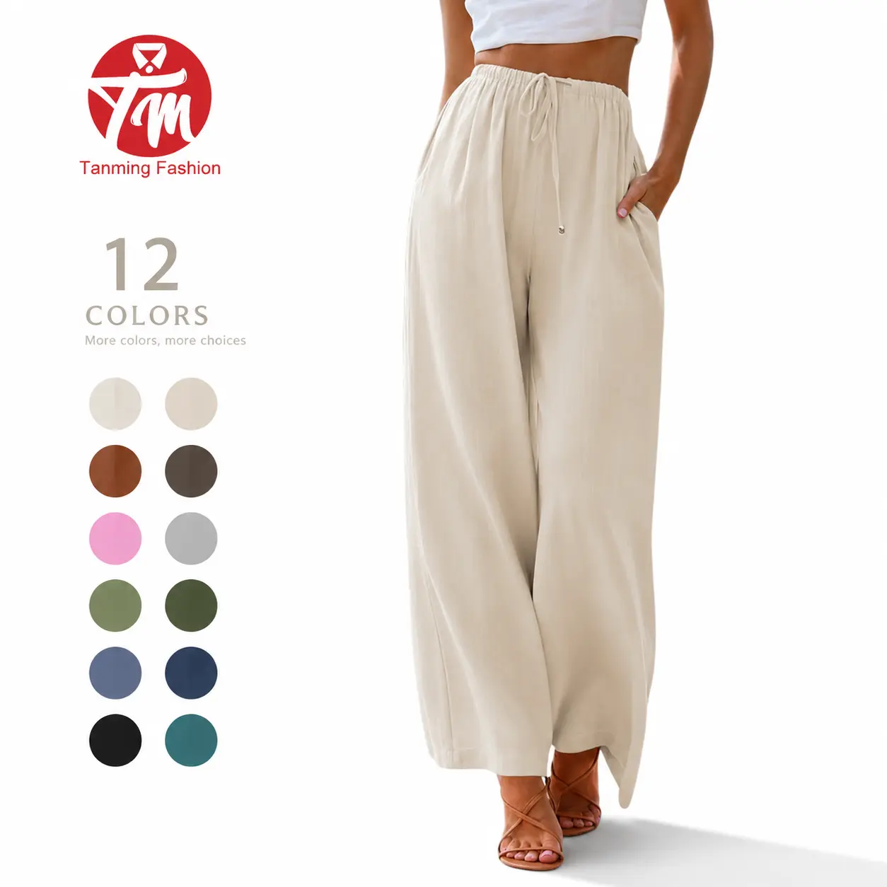 Tanming 2026 Viral Women's Palazzo Pants - Lightweight Summer Maxi Wide Leg Trousers with Pockets, Casual Comfy Pocket Design, Boho Outfits Fabric, Chic Minimalist Women's Clothes Bottoms for Beach, Street,summerwins