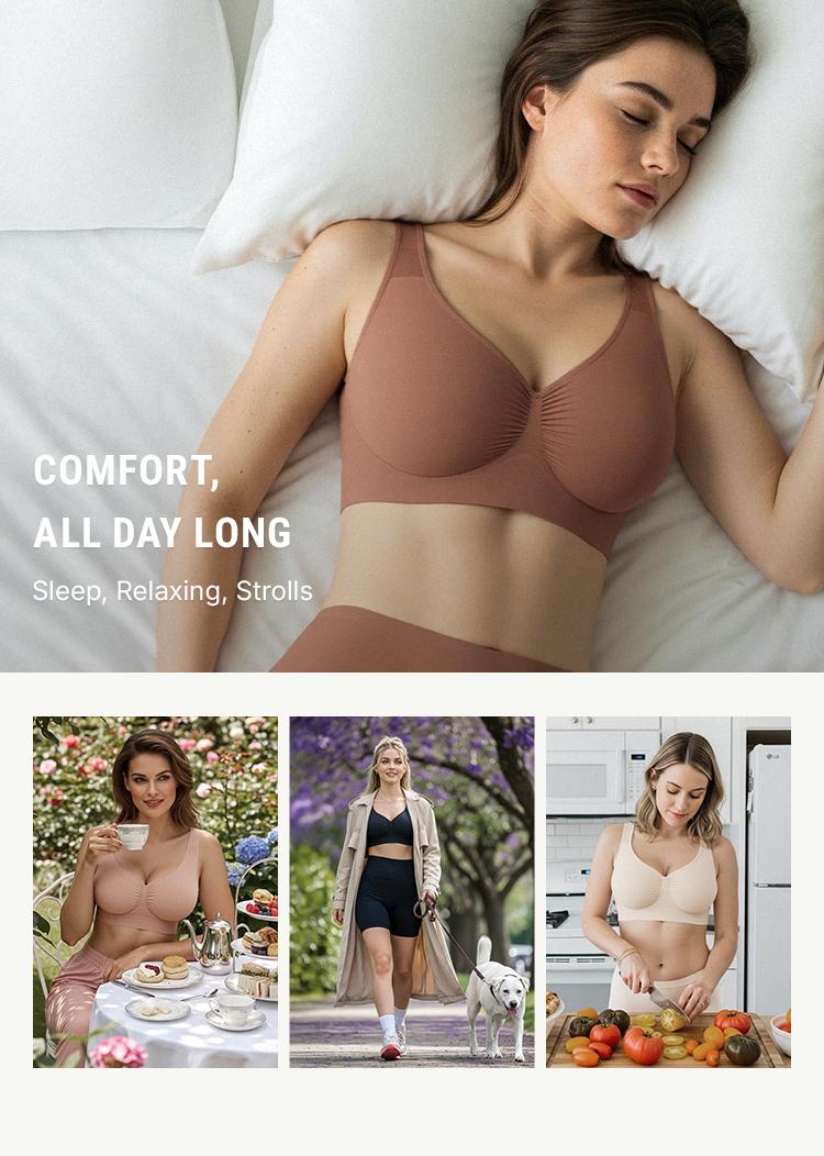 FeelinGirl Wireless Bra Women's Seamless Full Coverage Bra Cozy Wide Shoulder Strap Wireless T-Shirt Bra Comfortable Fit Everyday Springtok